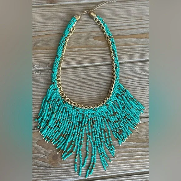 ‼️RARE‼️🎸Adornia🎸🔥NWOT🔥14K Yellow Gold Plated Chain & Beaded Fringe Necklace
